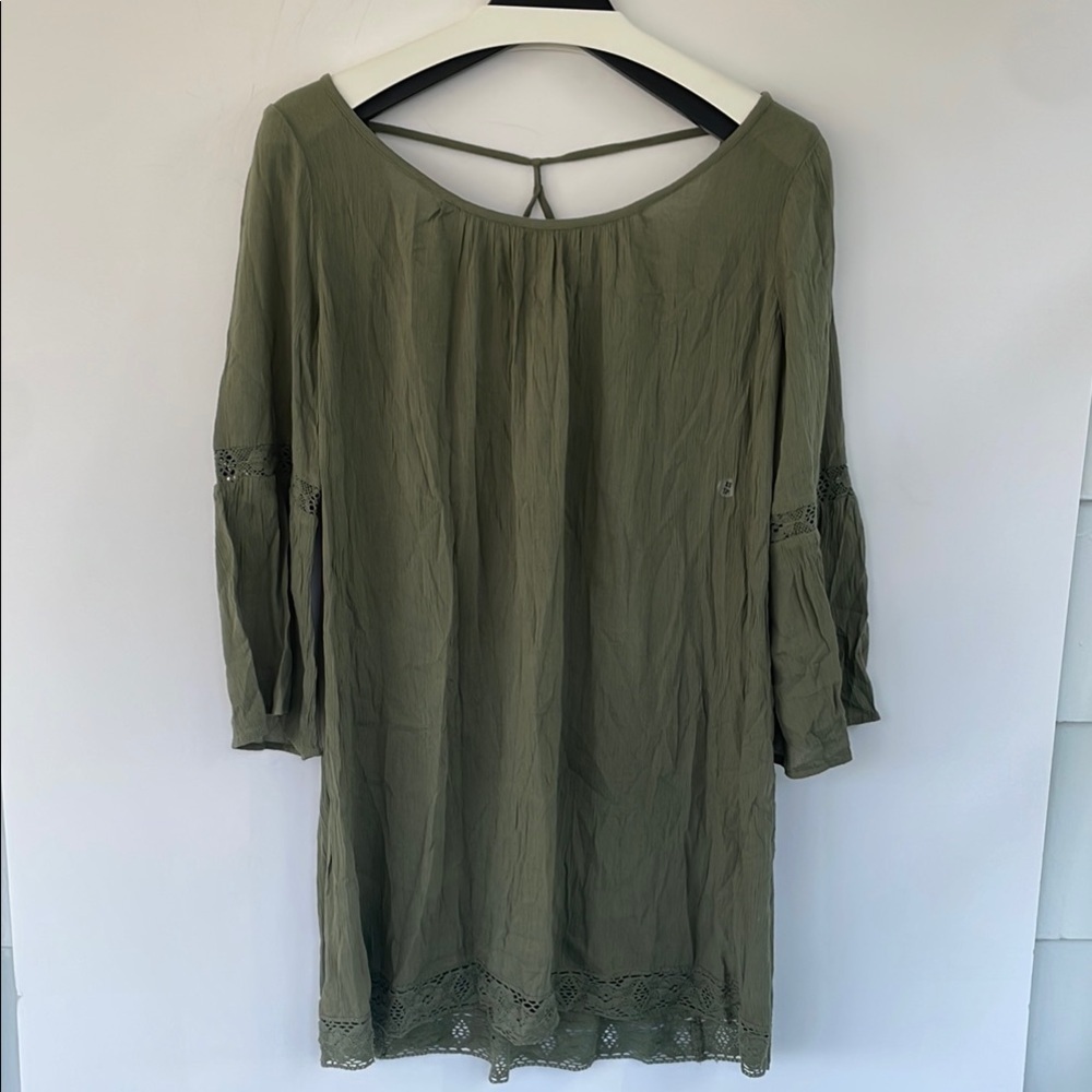 Aerie Olive Green Gauzy Cotton Viscose Blend Dress XS